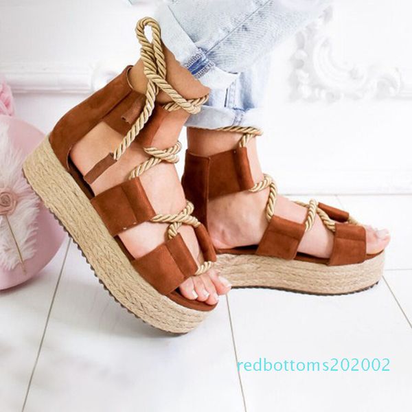 

women sandals summer retro rome sandalias gladiator ankle strap hemp paltform beach fashion woman casual shoes plus size 35-43 r02, Black