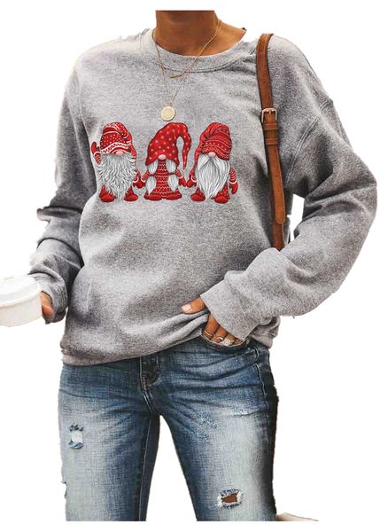 

три санта-клаус печатный толстовки женщин o-образным вырезом с длинным рукавом толстовка дамы рождество осень зима пуловер крупногабаритные, Black