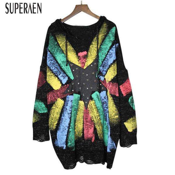 

superaen europe pullovers sweaters women autumn and winter new fashion 2019 wild ladies sweaters hooded women clothing, White;black