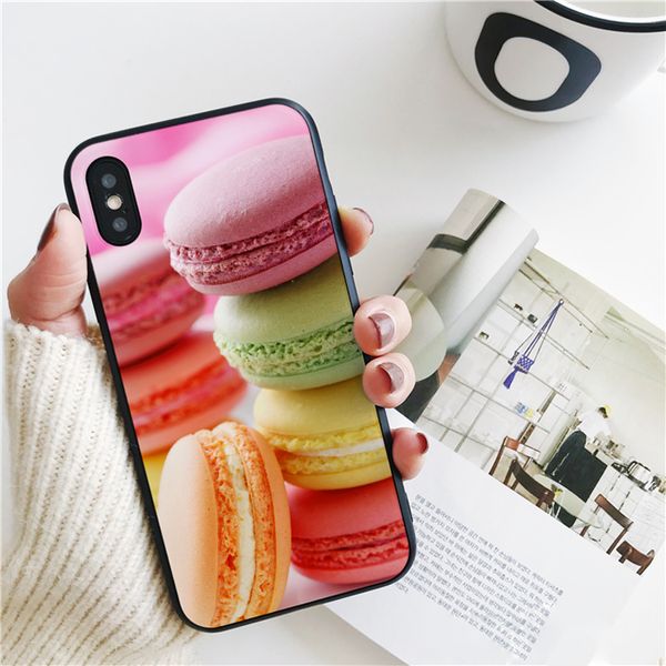 

capa luxury rainbow macarons cake food cover for iphone 11 pro xs max xr case for iphone 8 7 6s plus 5s se case soft silicone cover.