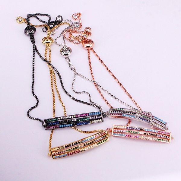 

6pcs, rainbow elegant bracelets cz micro pave charm colorful zirconia link chain brilliant bar fashion crystal jewelry, Black