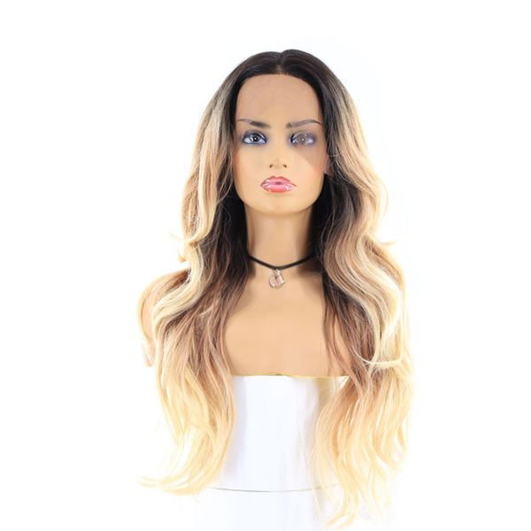 

body wave hair wigs 24" heat resistant synthetic lace front wig parting hair for women trendy cosplay multicolor, Black