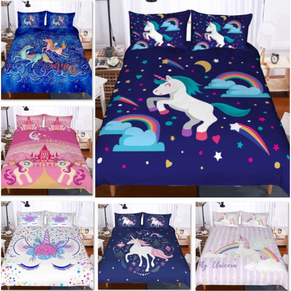 

unicorn постельного белья 3 шт мультфильм девушка комплект постельных принадлежностей шаржа покрывала пододеяльники для подростков комплекты