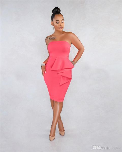 

summer pure color female dress women strapless sleeveless with peplum designer dresses casual ladies holidays clothing, White;black