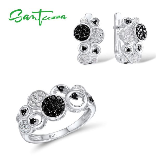 

santuzza jewelry sets for women pure 925 sterling silver sparkling round black spinel dainty trendy ring earrings fine jewelry