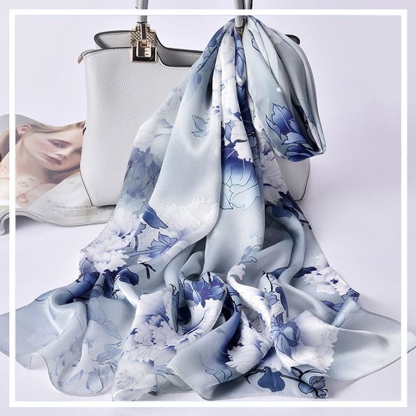 

100% real silk scarf women 2019 new luxury print shawls and wraps for ladies scarf silk pure hangzhou scarves foulard femme