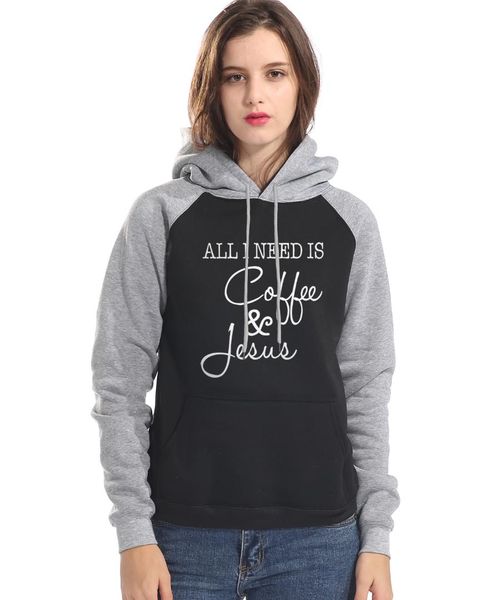 

sweatshirt all i need is coffee and jesus letter print 2018 fall winter women hoodies hip-hop long raglan sleeve brand tracksuit, Black
