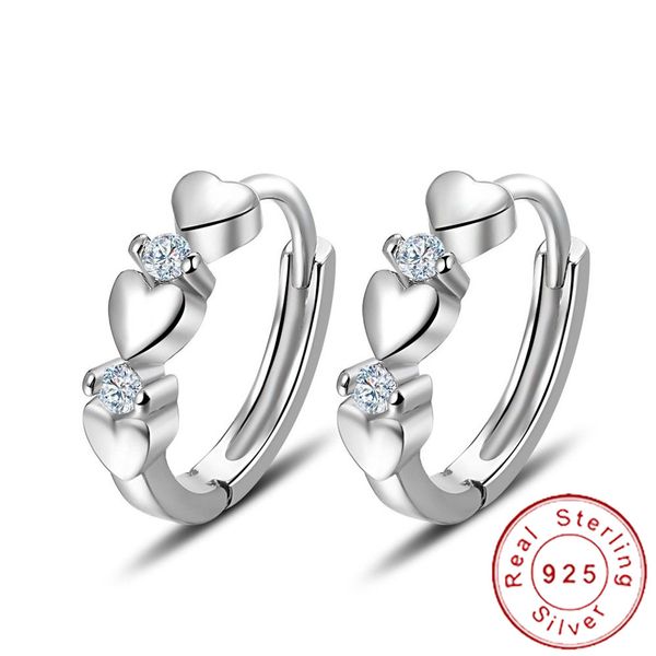 

solid 925 sterling silver tiny small heart hoop earrings huggie girls kids simple helix ear piercings oorbellen zilver se070, Golden;silver