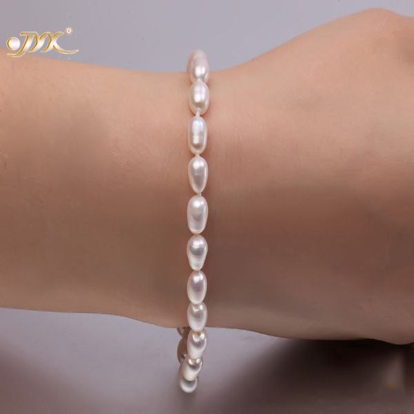 

jyx 5-6mm white oval cultured natural freshwater pearl bracelet birthday wedding bracelet gifts, Golden;silver