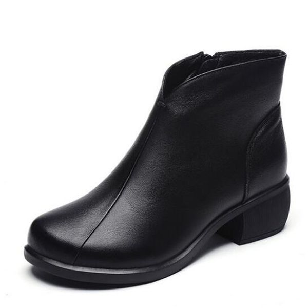 

2019 new fashion winter shoes woman boots thick heel comfort genuine leather boots women shoes warm snow ankle black