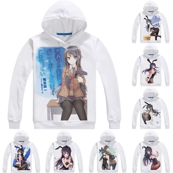 

aobuta seishun buta yaro mens hoodies rascal does not dream of bunny girl senpai men sweatshirt streetwear anime hoodie long hooded, Black