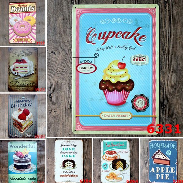 

vintage metal tin signs cake dessert hamburger poster for bar coffee store bakery home decor metal plaque wall sticker