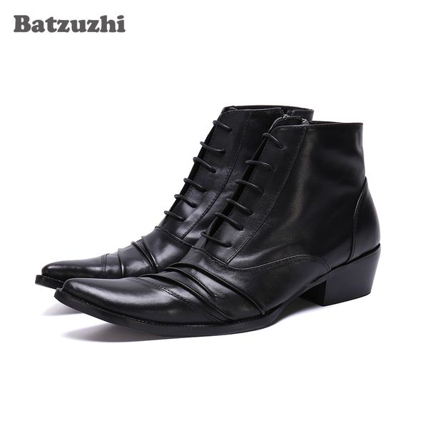 Batzuzhi Japanische Art Männer Schuhe Stiefel Mode Schwarz weiches Leder Stiefeletten Schnürung Business Formelle Stiefel Männer chaussure homme