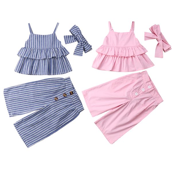 

2019 новая летний отпуск infant ребёнки boho одежда 3шт наборы полосатый рукавов жилет топы + широкие брюки ноги + стяжка 2 цвета, White
