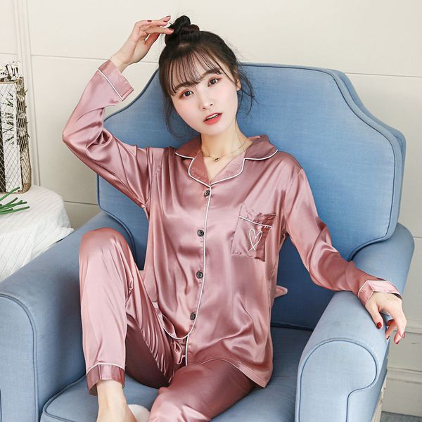 

women pyjamas 2019 spring autumn pajamas silk print sweet women sleepwear set girl nightgown long pant cute silk pajamas sets, Blue;gray