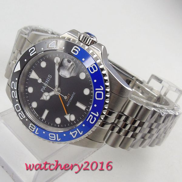 

40mm black dial luminous sapphire glass ceramic bezel orange gmt automatic mens watch mechanical watches, Slivery;brown