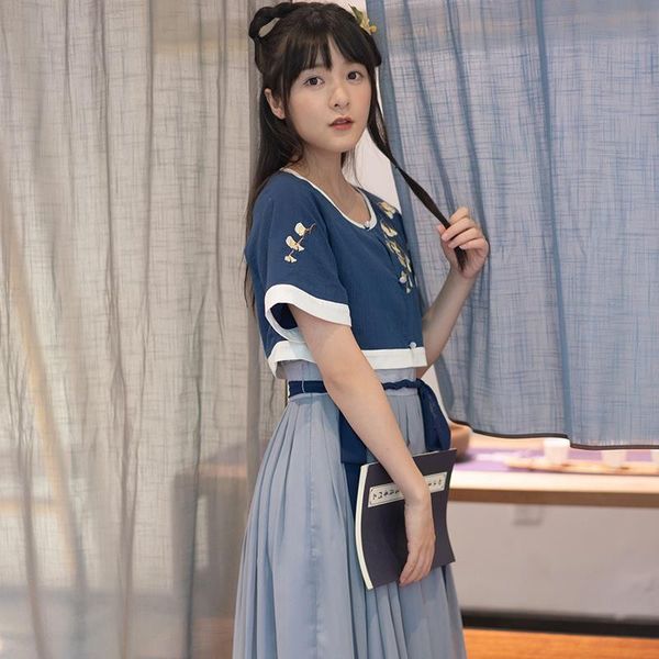 

embroidery and suspender dress 2 piece sets womens outfits vintage preppy style tiktok clothes loose summer two piece set, White