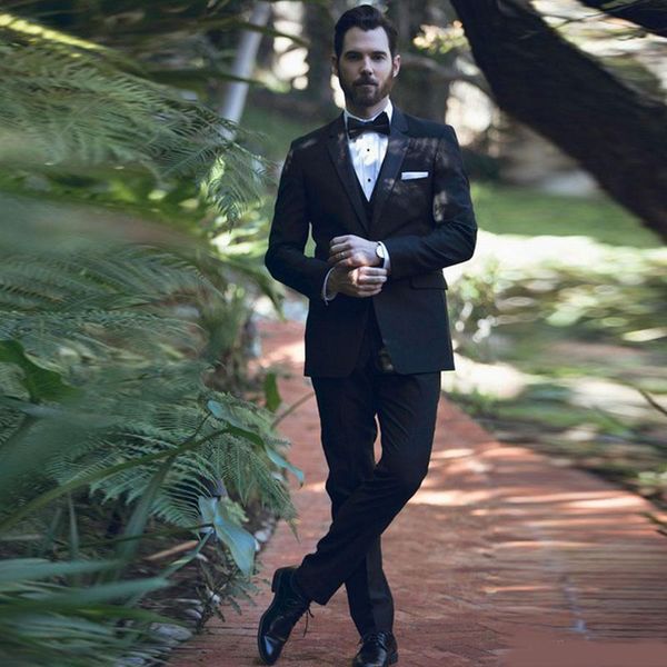 

black 3 piece slim fit wedding tuxedos peaked lapel men formal groomsmen suits custom made prom formal suit with bow tie, Black;gray