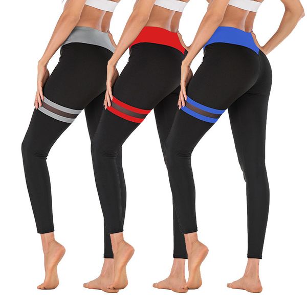 

new women fitness yoga pants leggings gym slim mesh patchwork capri pants fitness sports trousers women skinny pencil, White;red