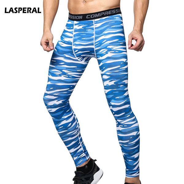 

lasperal fitness men sport pants camouflage printed pro compression full tights training workout trousers gym wear camo leggings, Black;blue