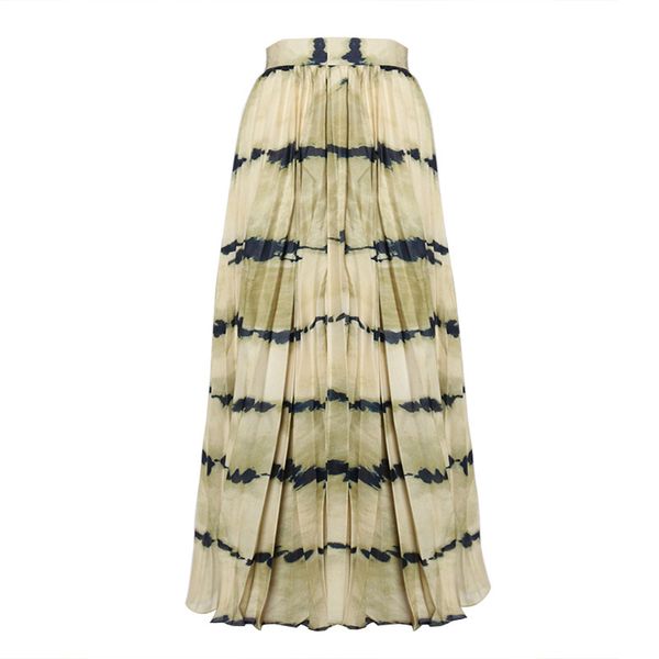 

twotwinstyle print hit color pleated skirts for female high waist casual striped midi women's skirt fashion 2020 clothing tide, Black