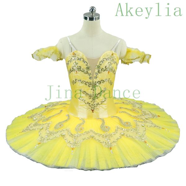 

pale yellow professional ballet tutu pancake classical ballet dress women performance stage competition ballerina stage costumes kids, Black;red