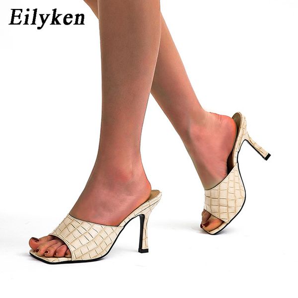 

eilyken elegant ladies dress shoes snake print leather slippers women summer stiletto heels square toe sandals size 35-40, Black