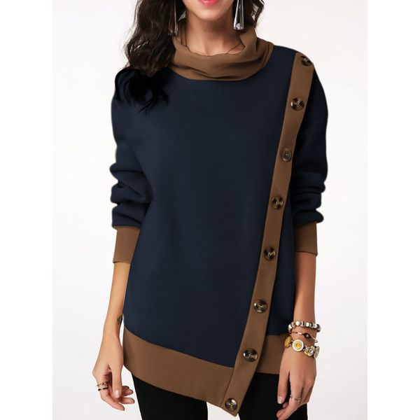 

fashion women hoodie autumn and winter irregular buttons patchwork blus oversized sweatshirts office retro hoddy coat 4xl 5xl, Black