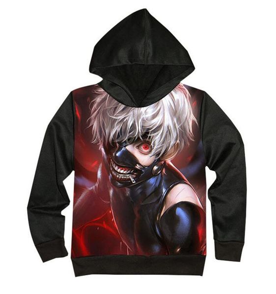 

kimikoy print tokyo ghoul cosplay kaneki ken jacket sweatshirt fleeces costume hoodie cartoon coat, Black