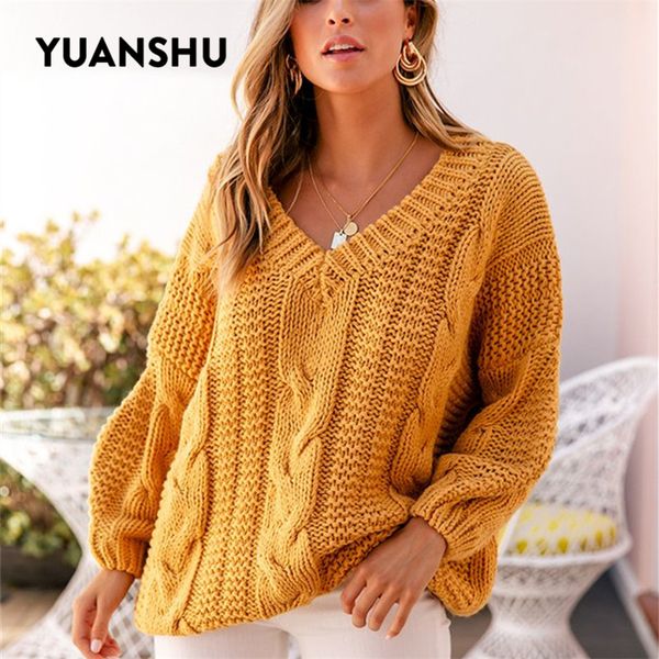 

yuanshu casual twist knitted pullover sweater women v neck drop sleeve streetwear female jumper autumn winter thick sweaters, White;black