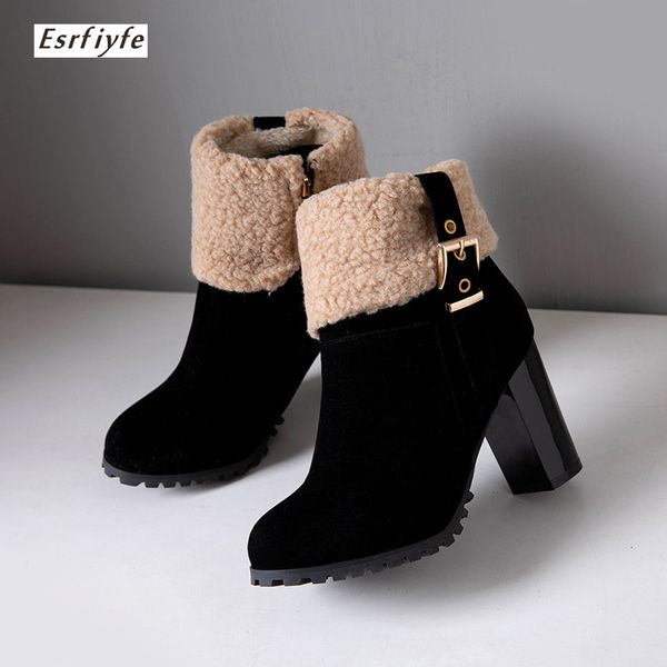 

esrfiyfe 2020 new women boots flock ankle boots winter women ladies party western stretch fabric plus size 33-50, Black