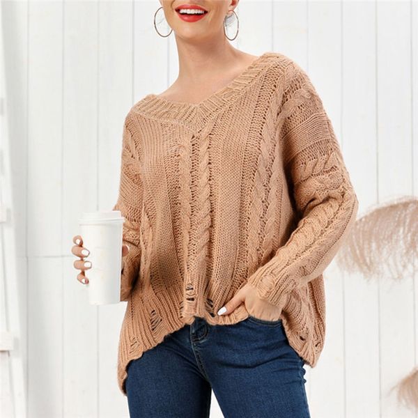 

new fashion sweaters women v-neck block hole sweater knitwear long sleeve pullover casual 3n08, White;black