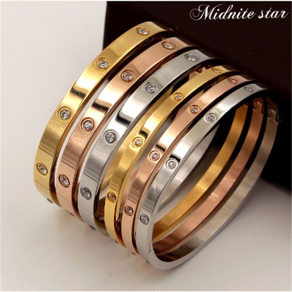 

2019 beautiful lovers woman bracelets stainless steel bangles cubic zirconia golden bracelets woman jewelry gifts, Black