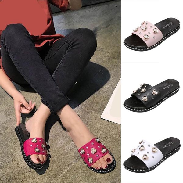

sagace women's slippers flat sandals sequins rhinestones flowers increased non-slip slippers flat women's shoes leisure, Black