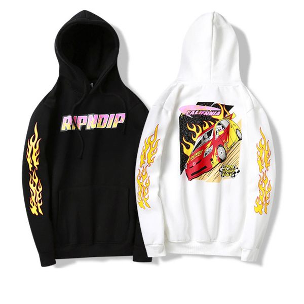

ripndip mens designer hoodie european american brand street sweatshirt fiery racing print middle finger cat hooded fleece men women, Black