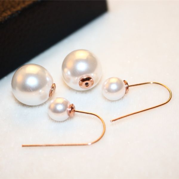 Vendita all'ingrosso- ! Orecchini a bottone con clip a doppia perla di design di lusso speciale di moda molto popolare per ragazze donna