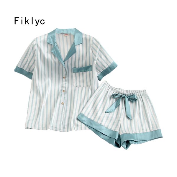 

fiklyc underwear women's summer short sleeve pajamas sets with short pants striped & cute sleepwear sets pyjamas for girls, Black;red