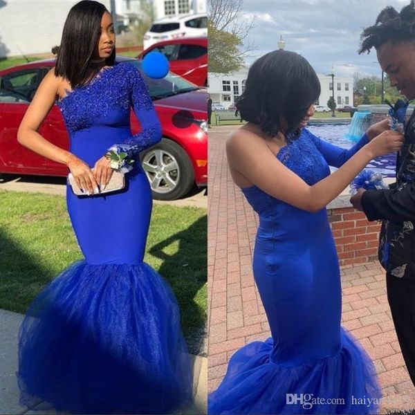 

royal blue mermaid evening dresses off shoulder lace appliques tulle black girl floor length prom dresses party gowns custom made, Black;red