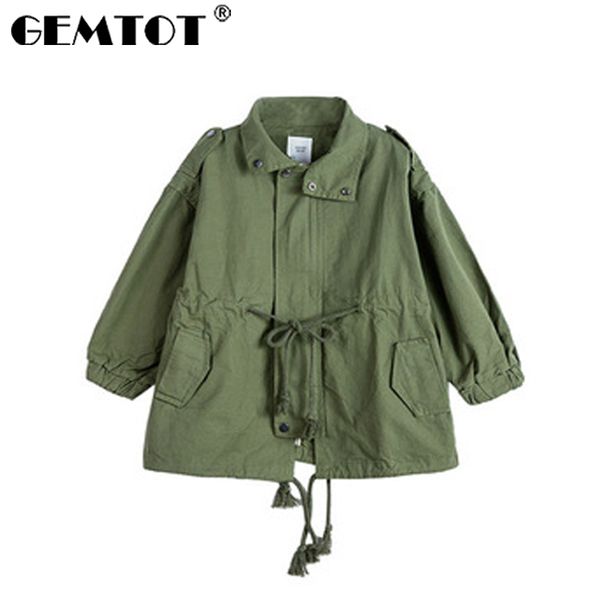 

gemtot children's jacket 2019 spring and autumn new european and american girls coat fashion tether windbreaker wild coat, Blue;gray