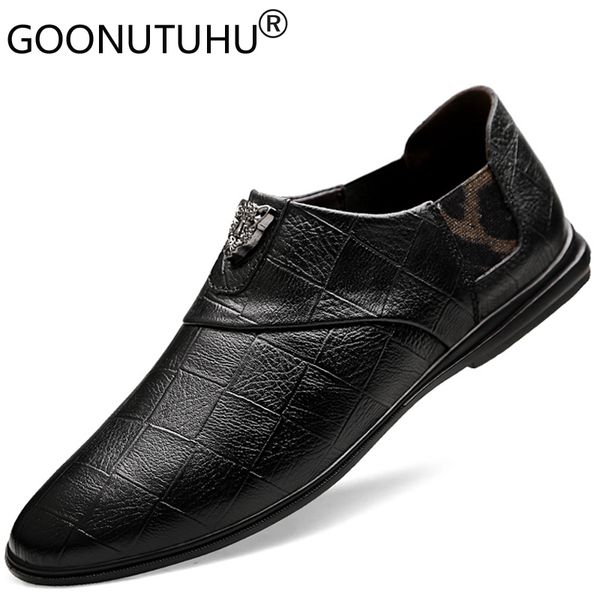 

2019 new fashion men's shoes casual genuine leather male loafers classic brown black slip on shoe man nice driving shoes for men