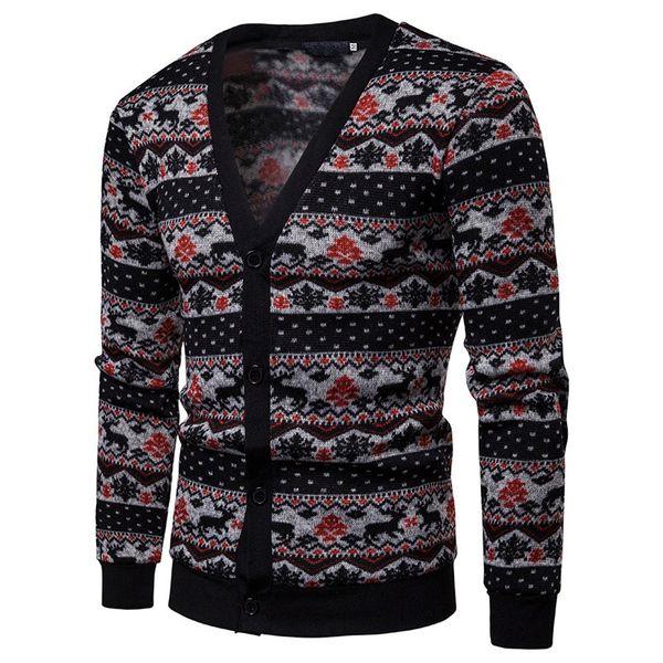 

christmas sweater men winter casual wool elk printed long sleeve matching pull homme cardigan pullover men casaco masculino, White;black