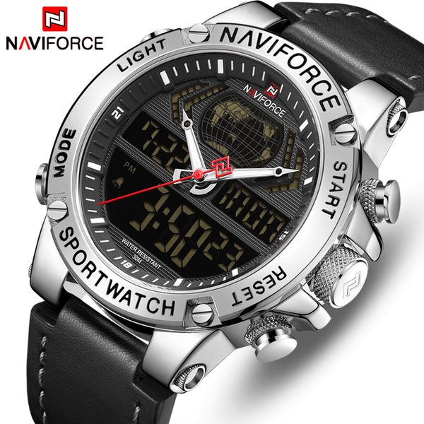 

naviforce brand mens fashion sport watchs men leather waterproof quartz wristwatch military analog digital relogio masculino, Slivery;brown