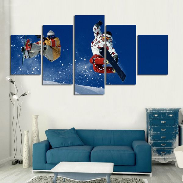 

fashion printed canvas printings alpine skiing painting wall art home decoration poster 5 panel canvas unframed