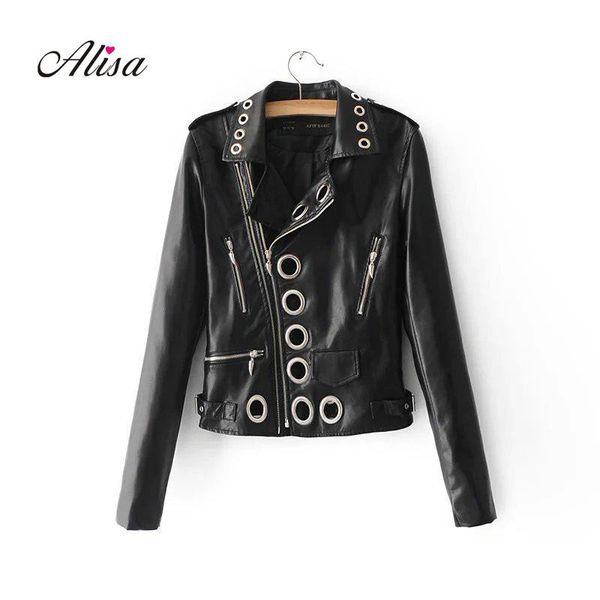 

autumn fashion womens trend hollowing out pu coats 2019 new females street locomotive zipper slim short leather jackets, Black