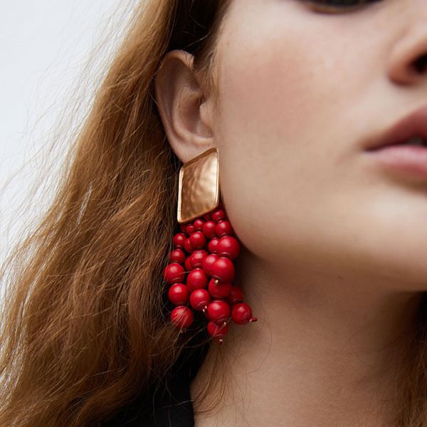 

jujia brand statement jewelry acrylic drop earrings handmade beaded long tassel earrings for women, Silver