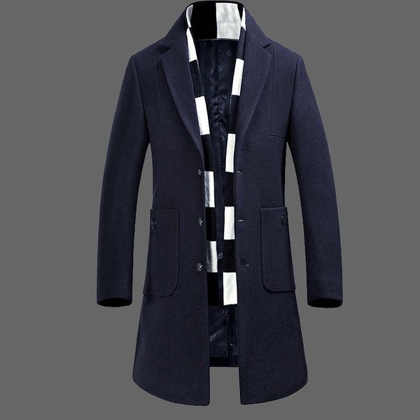 

men's wool & blends suit collar coat jacket mens long woolen, Black