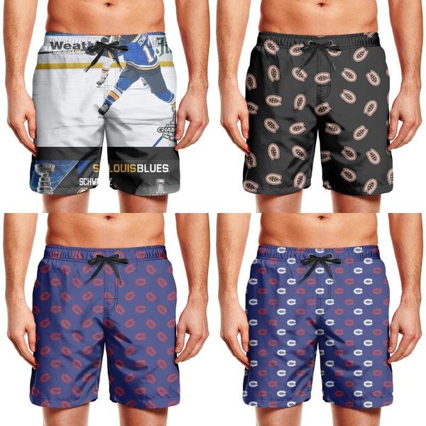

men's swimming trunks montreal canadiens red blue white running quick dry board shorts summer st. louis blues 2019 stanley cup champion