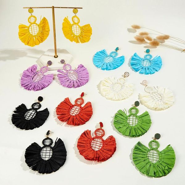 

rinhoo creative hand-woven colorful raffia earrings female boho geometry circle earrings 2019 european & american style brincos, Silver