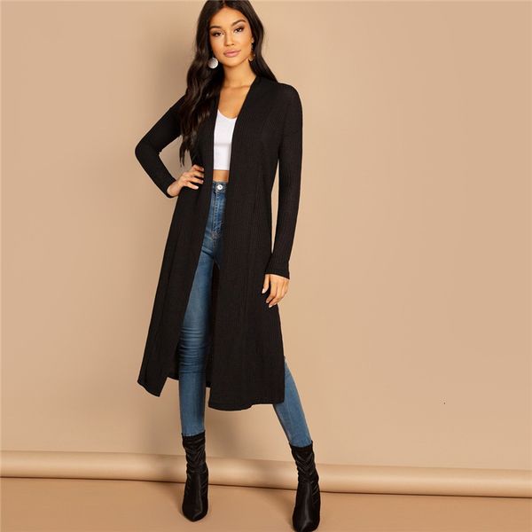 

trench coats for women split side longline plain long sleeve cardigan women outerwear coat 2019 spring cotton casual high street coats, Tan;black