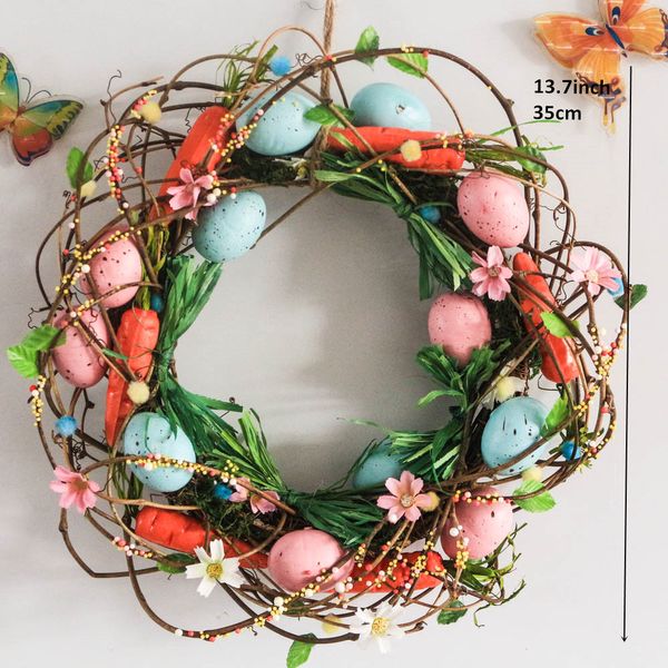 

13.7" home decor wreath spring easter party decoration door winder decorations flowers eggs rattan wreath wall craft ornaments